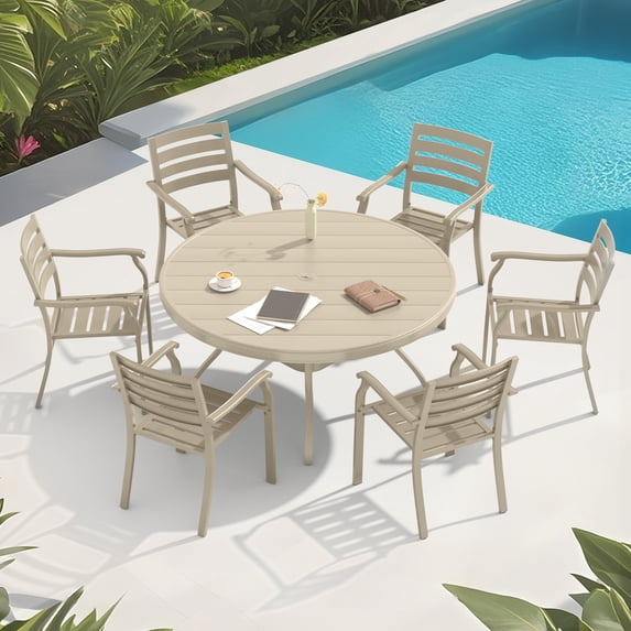 Patio Furniture Sets 7 Pieces Outdoor Patio Dining Set, 6 Stackable Metal Dining Chairs and 52.95" Round Metal Dining Table, Outdoor Table and Chairs for Lawn Garden Backyard Deck,Outdoor Patio Furn