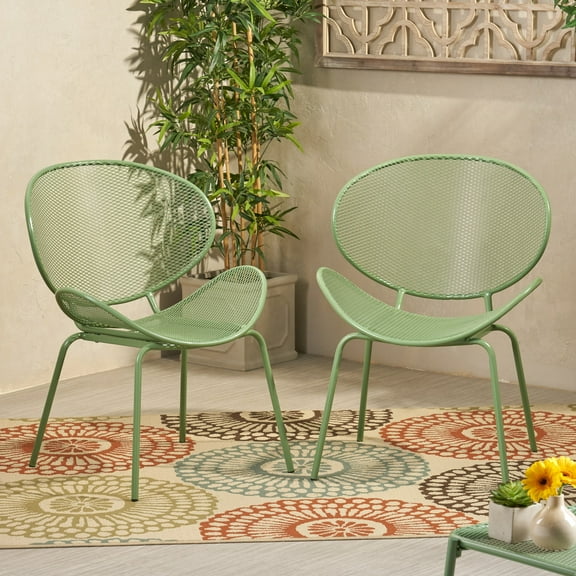 Green Iron Elba Chair, 25.5" Outdoor Patio Furniture with Curved Design