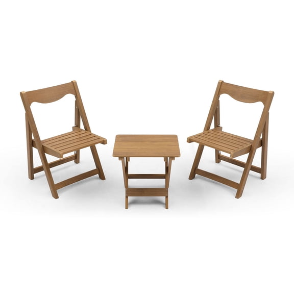 Patio Furniture Sets HIPS Material Outdoor Bistro Set Foldable Small Table and Chair Set with 2 Chairs and Rectangular Table, Teak,Outdoor Furniture Sets