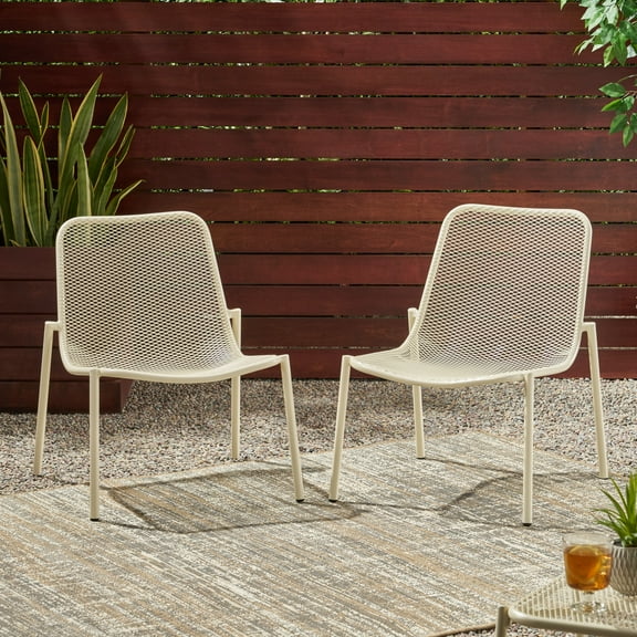 26" Stackable Patio Chair - Matte White Iron Outdoor Chair for Garden & Pool