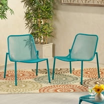 Teal Stackable Patio Chairs - Set of 2 Modern Outdoor Chairs with Iron Frame