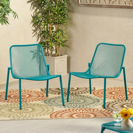 Teal Stackable Patio Chairs - Set of 2 Modern Outdoor Chairs with Iron Frame