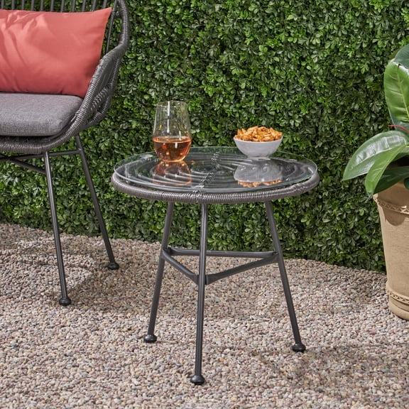 Patio Furniture Sets, ORLANDO SIDE TABLE, Grey Outdoor Patio Furniture Sets,Iron+Plastic Garden Patio Furniture Sets,