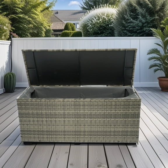 Patio Furniture Sets Outdoor Storage Box, 113 Gallon Wicker Patio Deck Boxes with Lid, Outdoor Cushion Storage for Kids Toys, Pillows, Towel Grey Wicker,Outdoor Patio Furniture Sets