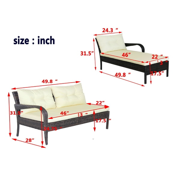 Patio Furniture Sets Outdoor patio Furniture sets 2 piece Conversation set wicker Ratten Sectional Sofa With Seat Cushions(Beige Cushion),Outdoor Furniture Sets