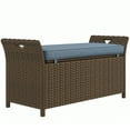 thumbnail image 1 of Patio Furniture Sets Outsunny 27 Gallon Patio Wicker Storage Bench, Outdoor PE Rattan Patio Furniture, 2-In-1 Large Capacity Rectangle Garden Storage Box with Handles and Cushion, Dark Blue,Outdoor D, 1 of 9