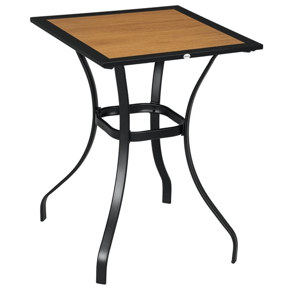 Patio Furniture Sets Outsunny 28" Outdoor Dining Table, Faux Wood Patio Furniture, Square Wood-Like Garden Table with Water Safe Design for Deck, Backyard, Lawn, Brown,Outdoor Dining Sets