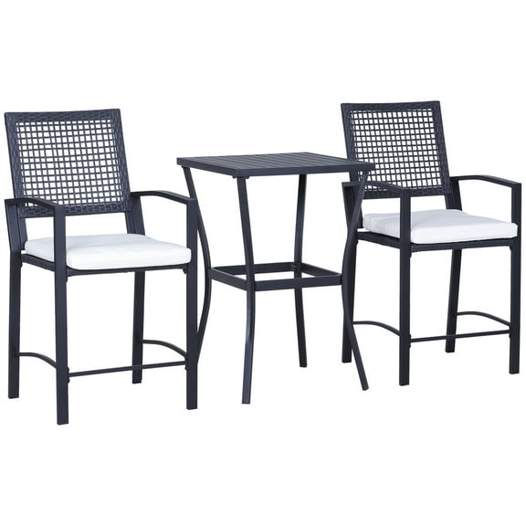 Patio Furniture Sets Outsunny 3pcs Patio Bar Set with Soft Cushion, Rattan Wicker Outdoor Furniture Set for Backyards, Lawn, Deck, Poolside,Outdoor Patio Furniture Sets