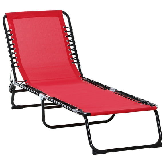 Patio Furniture Sets Outsunny Folding Chaise Lounge Pool Chair, Patio Sun Tanning Chair, Outdoor Lounge Chair w/ 4-Position Reclining Back, Pillow, Breathable Mesh & Bungee Seat for Beach, Yard, Pati