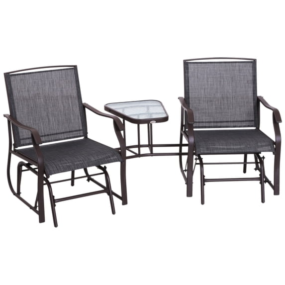 Patio Furniture Sets Outsunny Outdoor Glider Chairs with Coffee Table, Patio 2-Seat Rocking Chair Swing Loveseat with Breathable Sling for Backyard, Garden and Porch, Grey,Outdoor Dining Sets