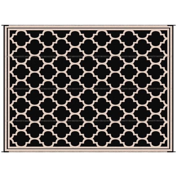 Patio Furniture Sets Outsunny Reversible Outdoor Rug Carpet, 9' x 18' Waterproof Plastic Straw Rug, Portable RV Camping Rugs with Carry Bag, Large Floor Mat for Backyard, Deck, Picnic, Beach, Black