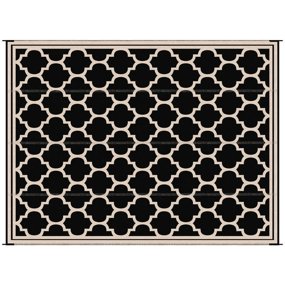 Patio Furniture Sets Outsunny Reversible Outdoor Rug Carpet, 9' x 18' Waterproof Plastic Straw Rug, Portable RV Camping Rugs with Carry Bag, Large Floor Mat for Backyard, Deck, Picnic, Beach, Black