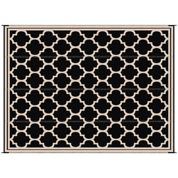 Patio Furniture Sets Outsunny Reversible Outdoor Rug Carpet, 9' x 18' Waterproof Plastic Straw Rug, Portable RV Camping Rugs with Carry Bag, Large Floor Mat for Backyard, Deck, Picnic, Beach, Black &