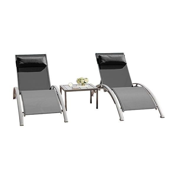 Patio Furniture Sets Pool Lounge Chairs Set of 3-Dark Grey (2 Lounge Chairs+1 Table),Outdoor Dining Sets