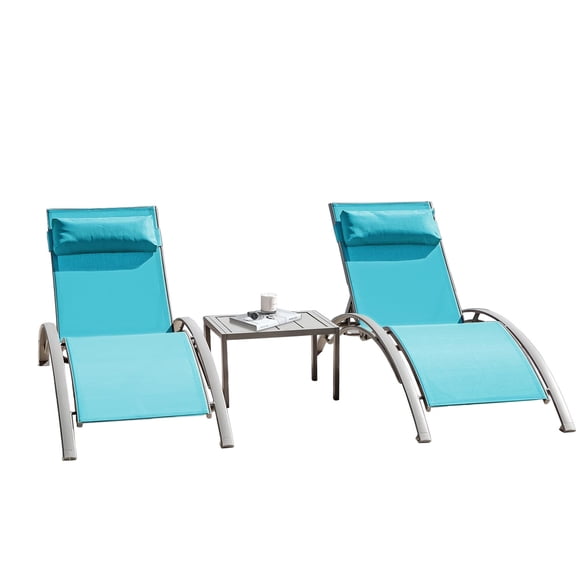 Patio Furniture Sets Pool Lounge Chairs Set of 3-Lake Blue (2 Lounge Chairs+1 Table),Outdoor Dining Sets