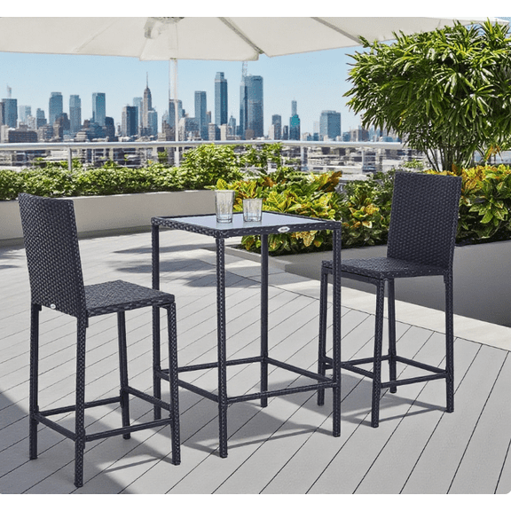 Patio Furniture Sets Rattan Bar Set with Glass Top Table, Bar Stools for Outdoor,Outdoor Furniture Sets