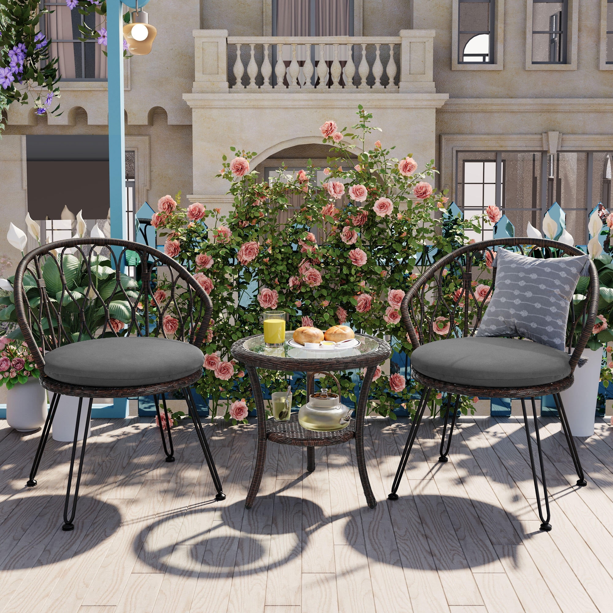 Patio Furniture Sets U_STYLE Outdoor Leisure Set, 2 Rattan Single