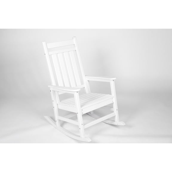 Patio Furniture Sets All Weather Rocking Chair Set with Side Table, 3-Piece Rocking Chair Set with Wood-Texture, White(includes 2 Rocking Chairs and 1 Table),Outdoor Dining Sets