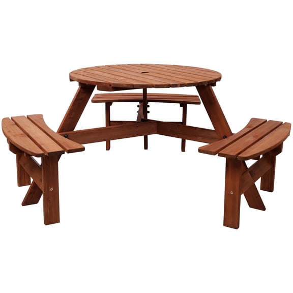 Patio Furniture Sets Wooden Picnic Table with 3 Built-in Benches,6 Person Kids Picnic Table, with Umbrella Hole,Camping Dining Table for Garden Patio Backyard,Outdoor Dining Sets