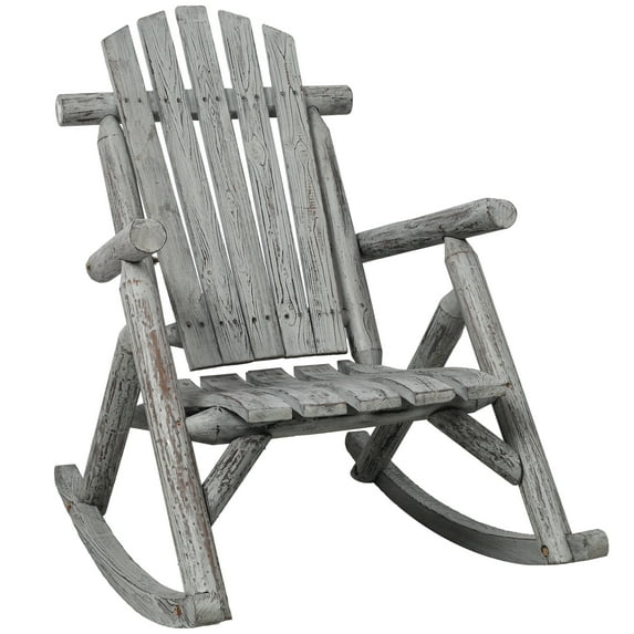 Patio Furniture Wooden Porch Rocker Chair,Durable Wooden Porch Rocker Chair,Fir log Rocking Chair,Patio Rockers for Outside,Garde.Light Gray Color,Patio Chairs