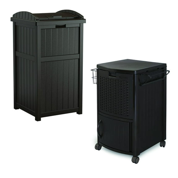 Patio Garbage Waste Trash Can Bundled w/ Patio Cooler w/ Cabinet & Wire Basket