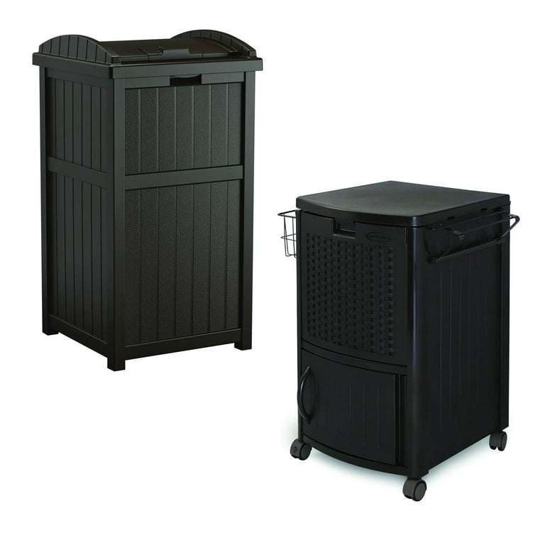 Patio Garbage Waste Trash Can Bundled w/ Patio Cooler w/ Cabinet & Wire  Basket