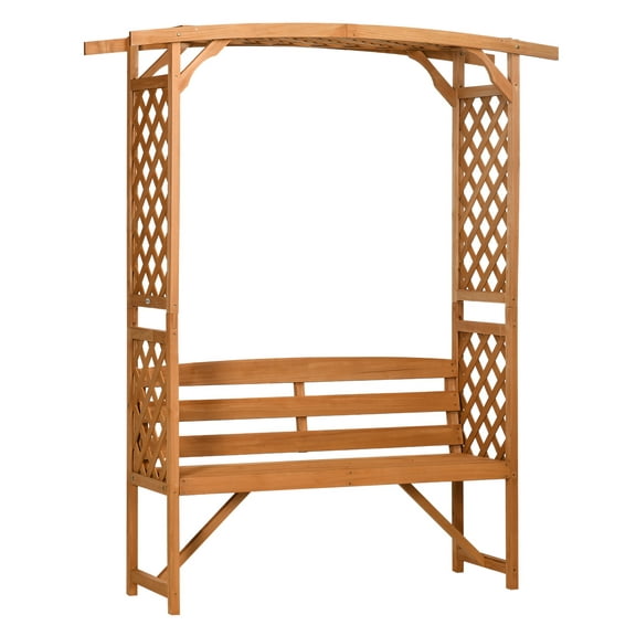 Patio Garden Arbor Arch with Pergola and 2 Trellises, 3 Seat Natural Wooden Outdoor for Grape Vines & Climbing Plants, Backyard Decor, Brown