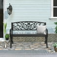 thumbnail image 1 of Patio Garden Bench 50 inch Outdoor Metal Loveseat Chairs with Armrests Slatted Seat and w/Floral Design Backrest for Park, Yard, Porch, Lawn, Balcony, Backyard, Black, 1 of 7