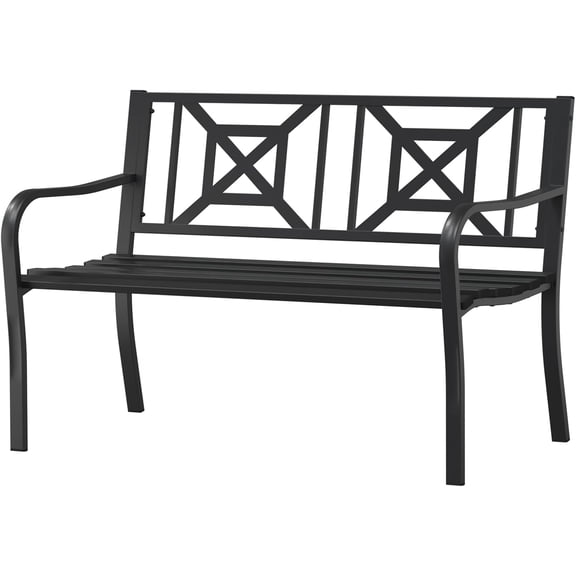 Patio Garden Bench,Outdoor Park Bench with Powder Coated Steel Frame, Elegant Loveseat with Square Pattern Backrest & Ergonomic Armrest for Outdoor Garden, Backyard, Lawn, Porch