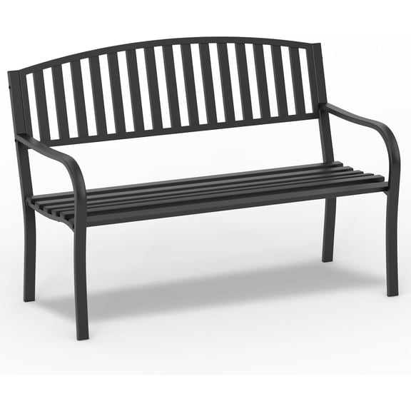 Patio Garden Bench,Outdoor Park Bench with Powder Coated Steel Frame, Elegant Loveseat with Square Pattern Backrest & Ergonomic Armrest for Outdoor Garden, Backyard, Lawn, Porch