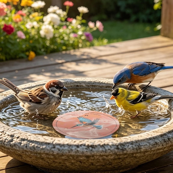 Patio & Garden Bird Bath Purification Disc Pure Copper Decorative Hummingbird Print Water Cleaner Cleaning Disk for Outdoor Birdbaths and Garden Decor