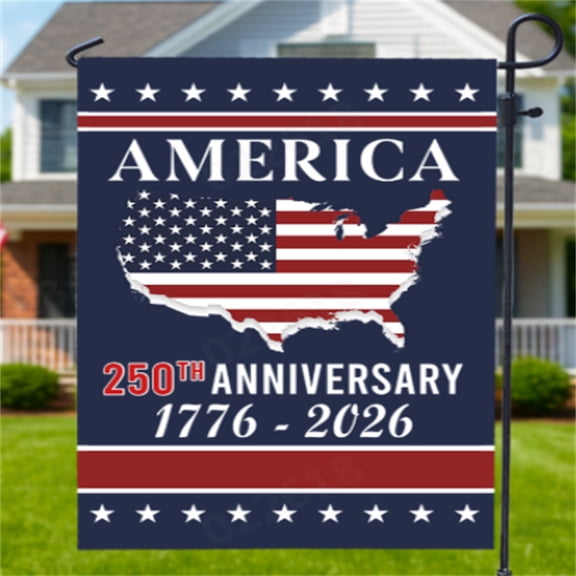 Patio & Garden Decor USA 250th Anniversary Garden Flag 4th of July Red White Blue Yard Banner with Map & American Flag Patriotic Commemorative Stars and Stripes Flag for Independence Day Decor