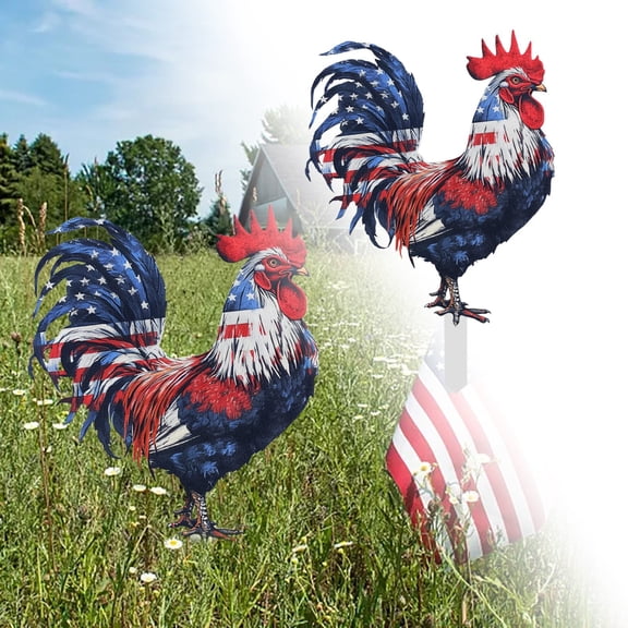 Patio & Garden Outdoor Decor Patriotic American Flag Rooster Yard Stake 4th of July Acrylic Garden Sign with Ground Spike Red White Blue Rooster Decorative Stake for Lawn Patio Independence Day
