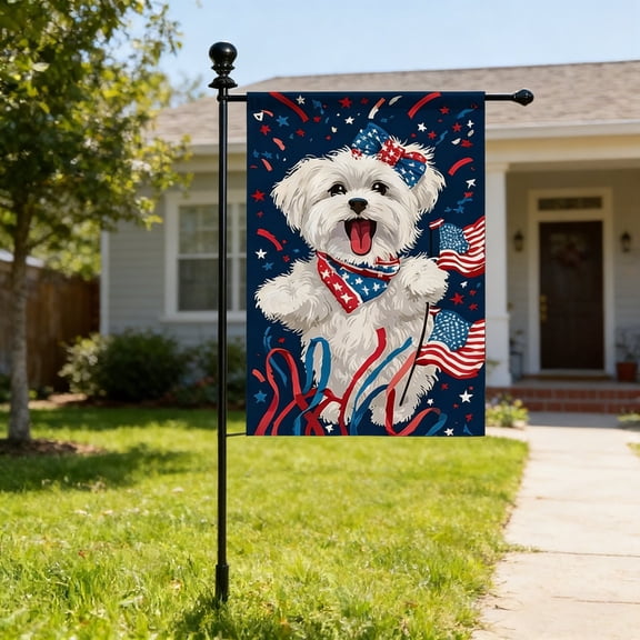 Patio & Garden Outdoor Decor Patriotic Puppy Garden Flag Cute USA 250th Anniversary Double-Sided Banner with Dog & Map Heavy Duty Novelty Animal Burlap Yard Flag for 4th of July Independence Day