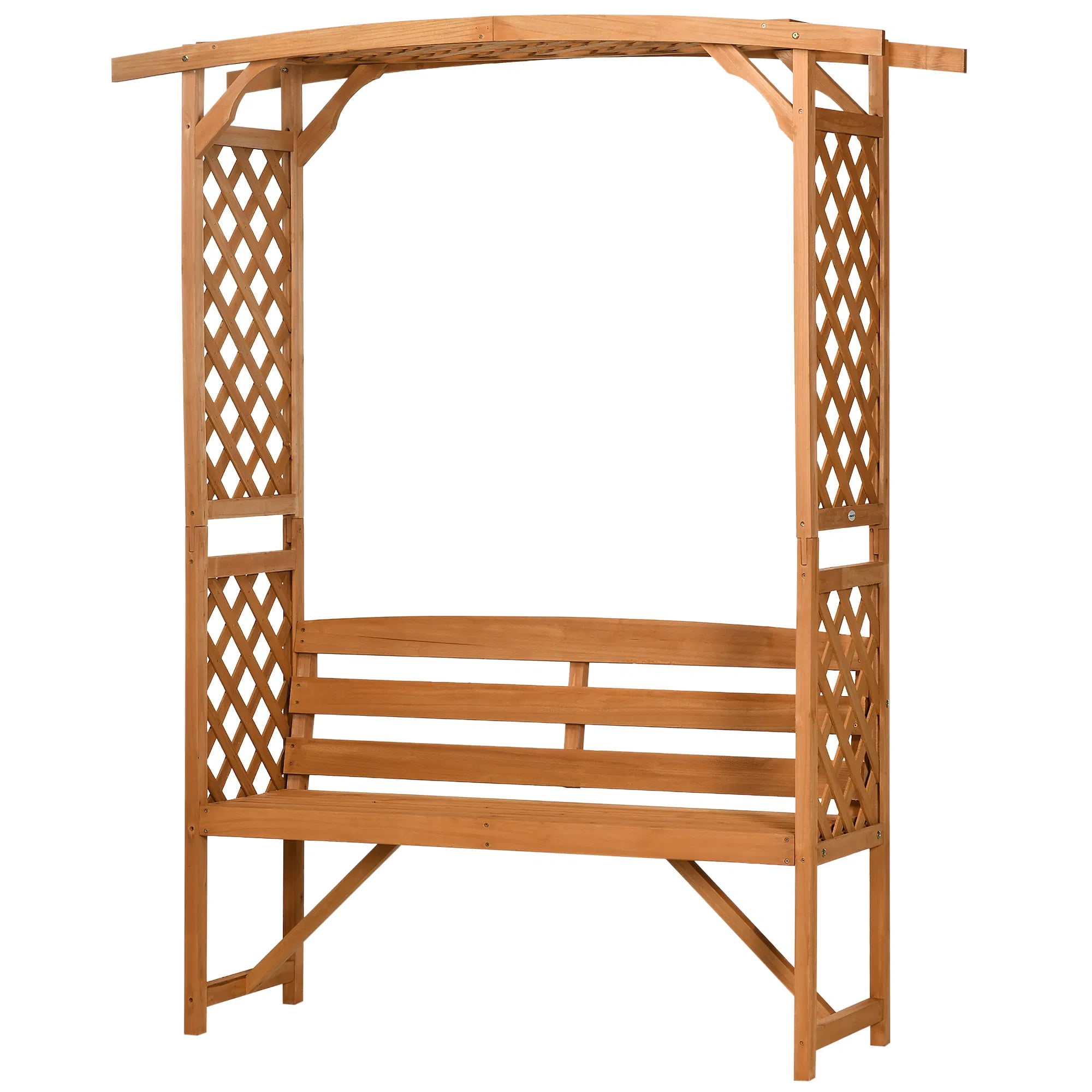 Patio Garden Wooden Arch Bench Brown 3-Seat Outdoor Bench with Trellis ...
