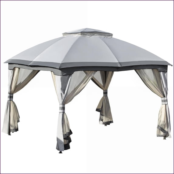 Patio Gazebo 10' x 12', Vented Roof Mesh Sidewall Canopy for Backyard Patio, Slate Gray, Solid Steel Frame | Polyester | Rectangle