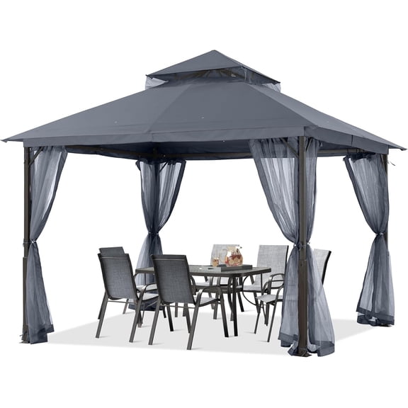Patio Gazebo 11x11 with Mosquito Netting, Dark Gray