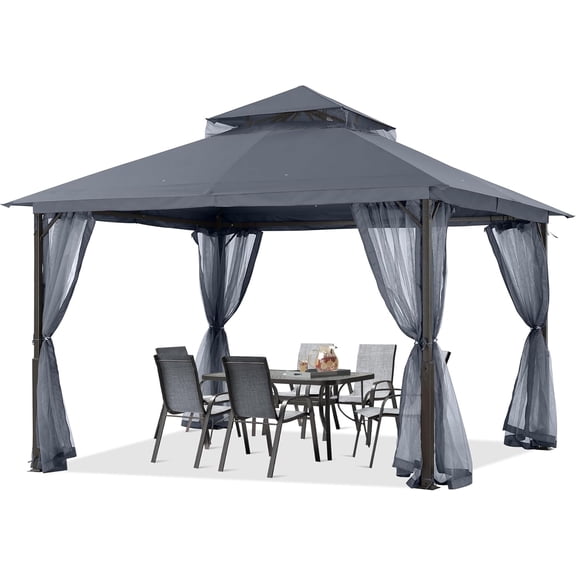 Patio Gazebo 11x13 with Mosquito Netting, Dark Gray
