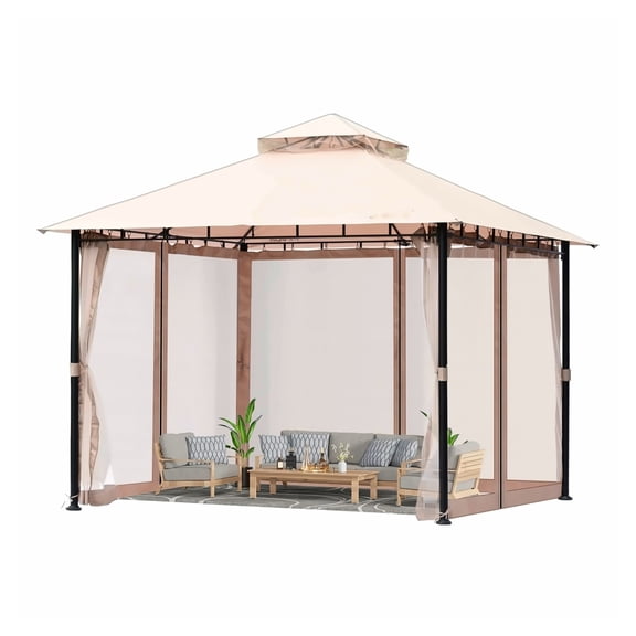 Patio Gazebo for 6-8 Person, 10 x 10 FT Backyard Gazebo, with Mosquito Netting, Metal Frame, and PU Coated 180G Polyester, Outdoor Canopy Shelter for Patio, Backyard, Lawn, Garden, Deck
