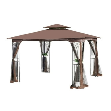 Patio Gazebo Canopy, 10'x10' Outdoor Gazebo with Double Vented Roof, Gazebo for Patio with Privacy Netting & Steel Frame, Easy Setup Permanent Pavilion with Strong Legs for Patios, Lawns, Gardens