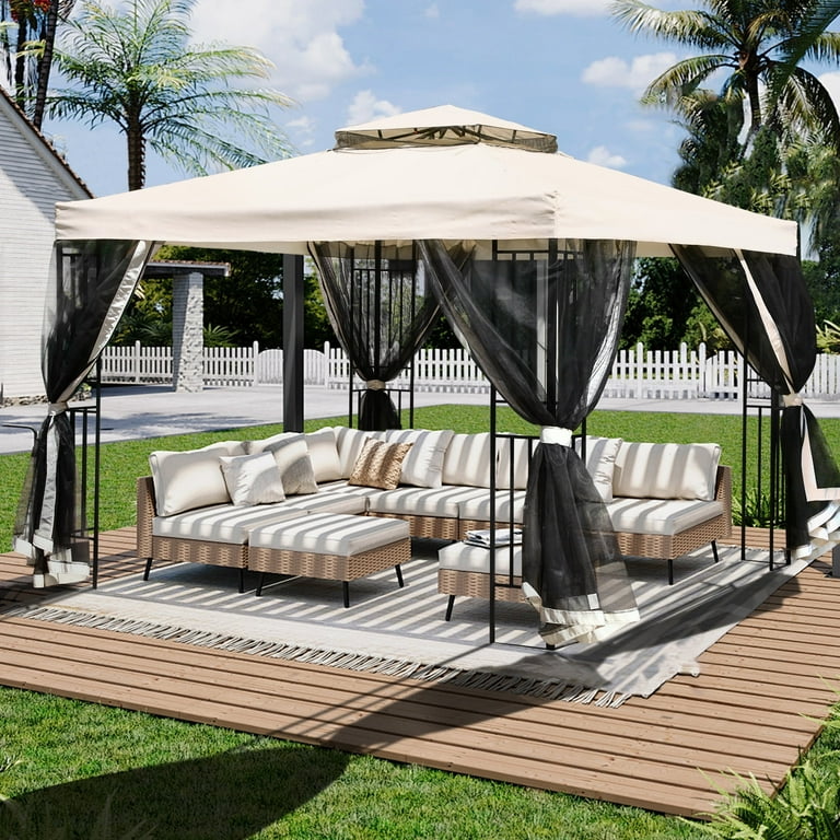 IULULU 10 x 10 Double Vented Mosquito Netting Gazebo Premium Powder Coated Steel Frame