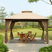 Patio Gazebo,Outdoor Pergola,10x13ft Gazebo with Mosquito Netting,Waterproof Double-Roof Canopy,Metal Frame Canopies