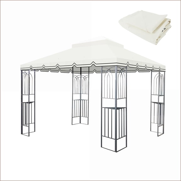 Patio Gazebo Replacement Canopy | 10x10 ft Double Tiered, Beige, UV Water Resistant for Outdoor Patio (Frame Not Included) | Fabric | Square