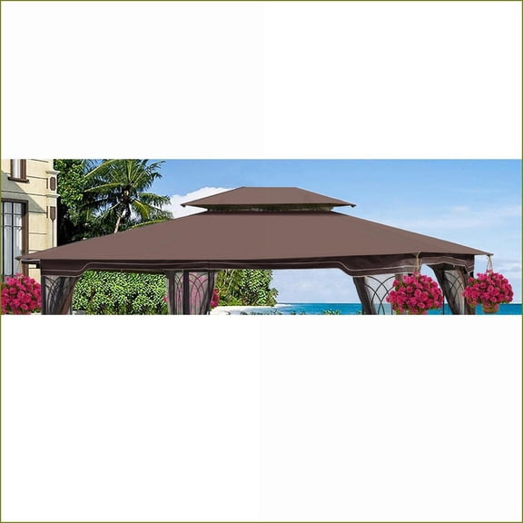 Patio Gazebo Replacement Canopy, 13x10 Ft Double Roof for Outdoor Patio, Tan Brown | Polyester | Rectangle