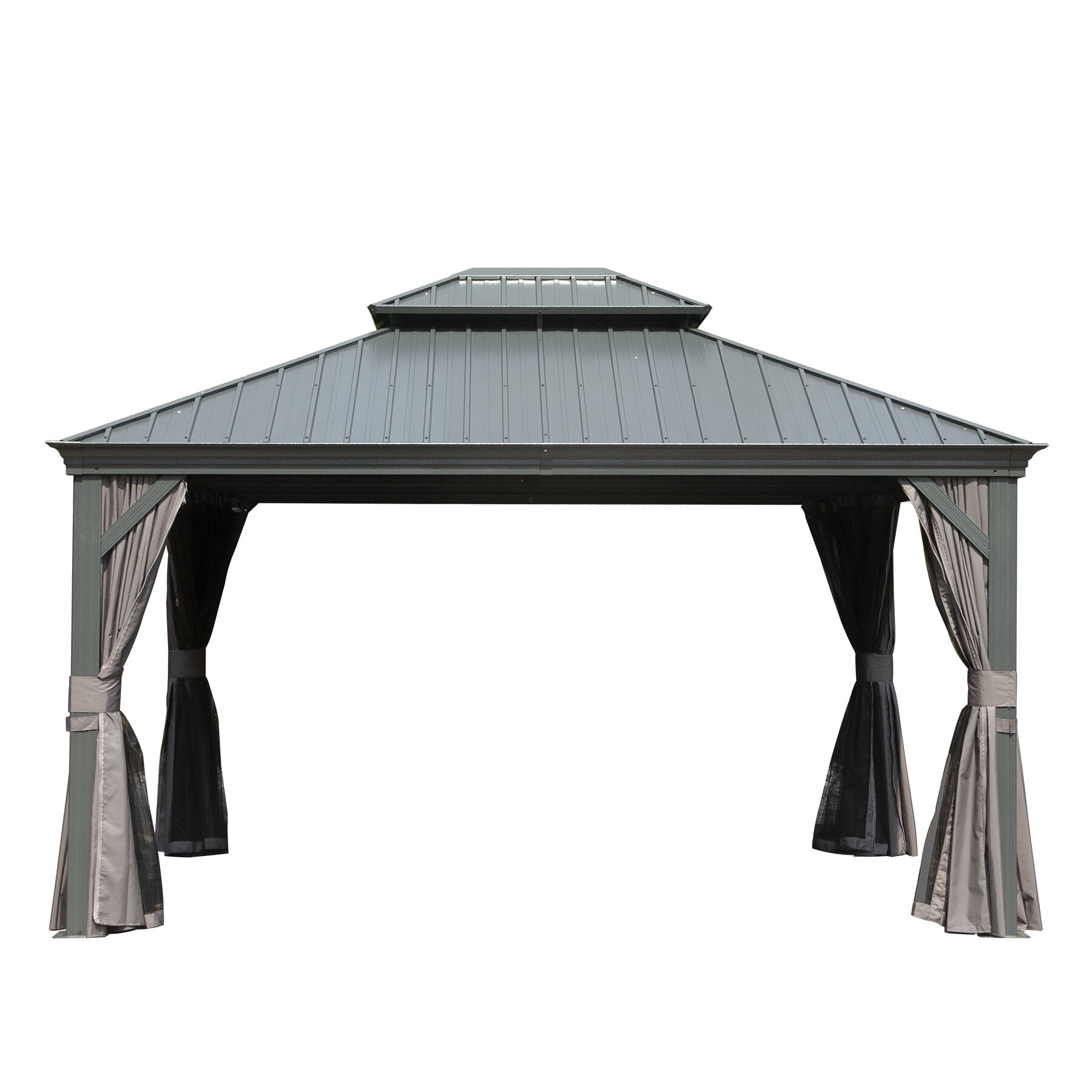 Patio Gazebos, 10' X 12' Hardtop Gazebo Outdoor Metal Gazebo with Galvanized Steel Double Roof Canopy, Aluminum Frame, Curtains and Netting for Patio, Deck, Garden, Grey, Grey Backyard Gazebos