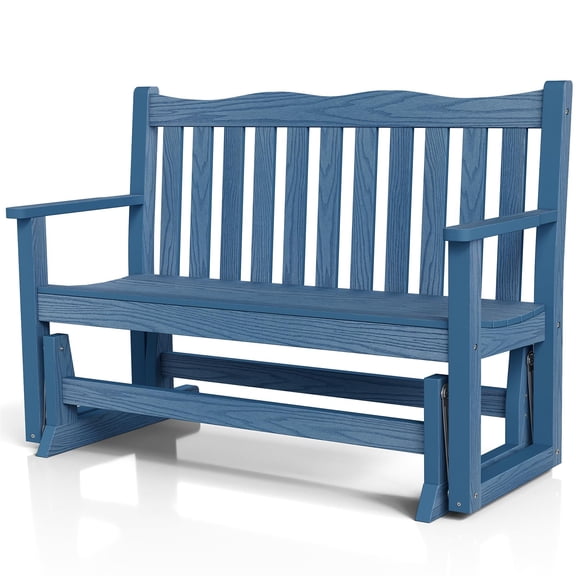 Patio Glider Loveseat Chair, 2 Person Outdoor Bench with 800 lbs Weight Capacity, All-Weather HIPS Patio Chair Swing Rocking Bench for Garden, Backyard, Porch, Blue
