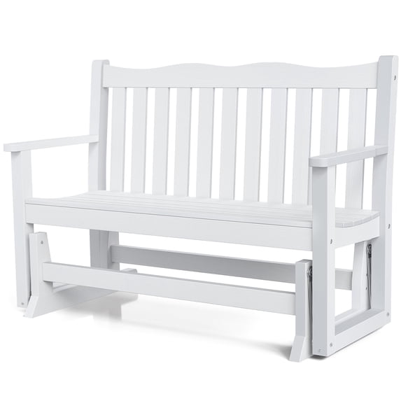 Patio Glider Loveseat Chair, 2 Person Outdoor Bench with 800 lbs Weight Capacity, All-Weather HIPS Patio Chair Swing Rocking Bench for Garden, Backyard, Porch, White