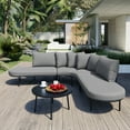 thumbnail image 1 of Patio Half- Moon Curved Outdoor Furniture Sofa Set with Coffee Table, All Weather Iron Frame Outdoor Indoor Conversation Set for 6 People, Padded Seats and Backrest Cushions for Garden (Gray), 1 of 12