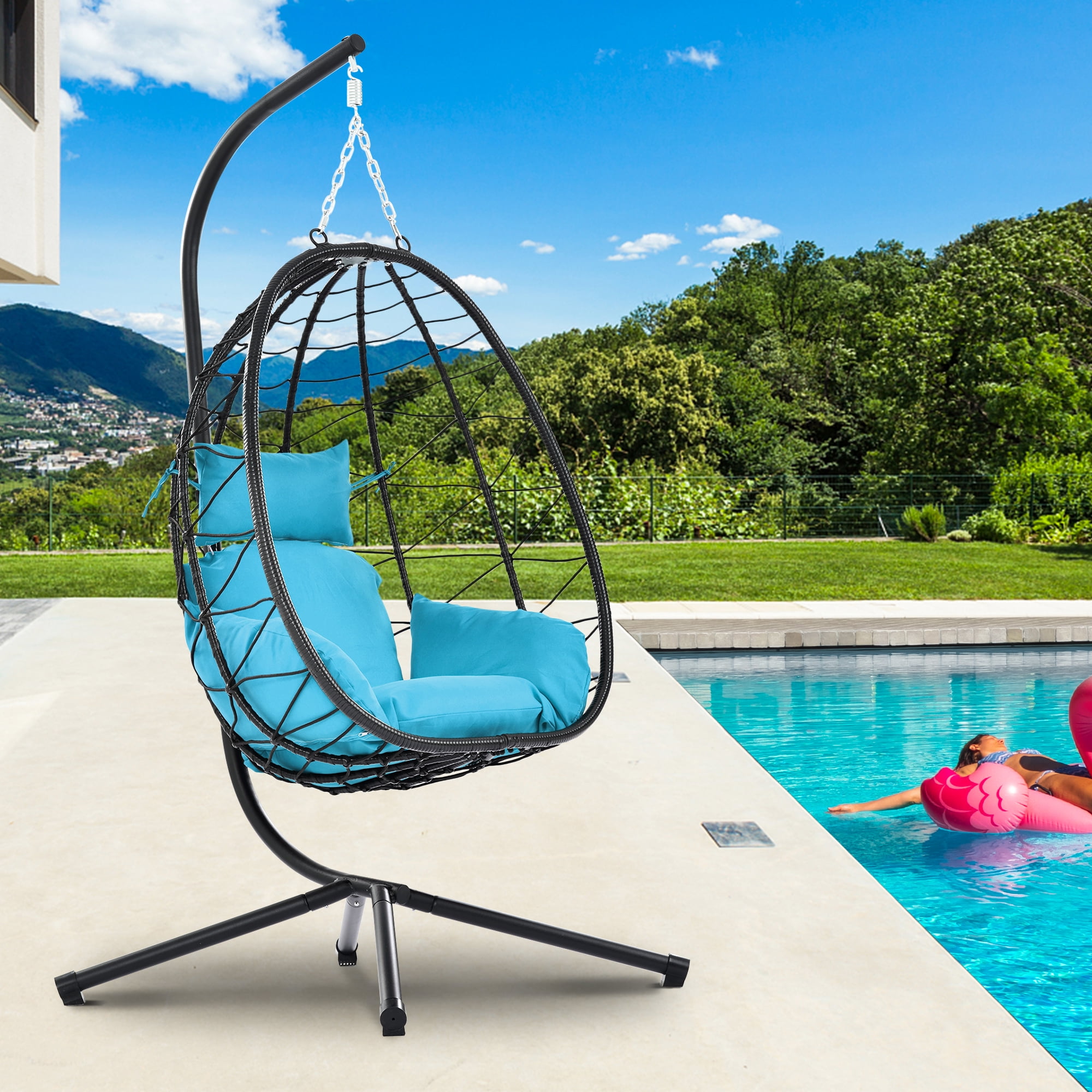 Patio Hammock Chair, Wicker Hanging Swing Egg Chair with Stand and ...