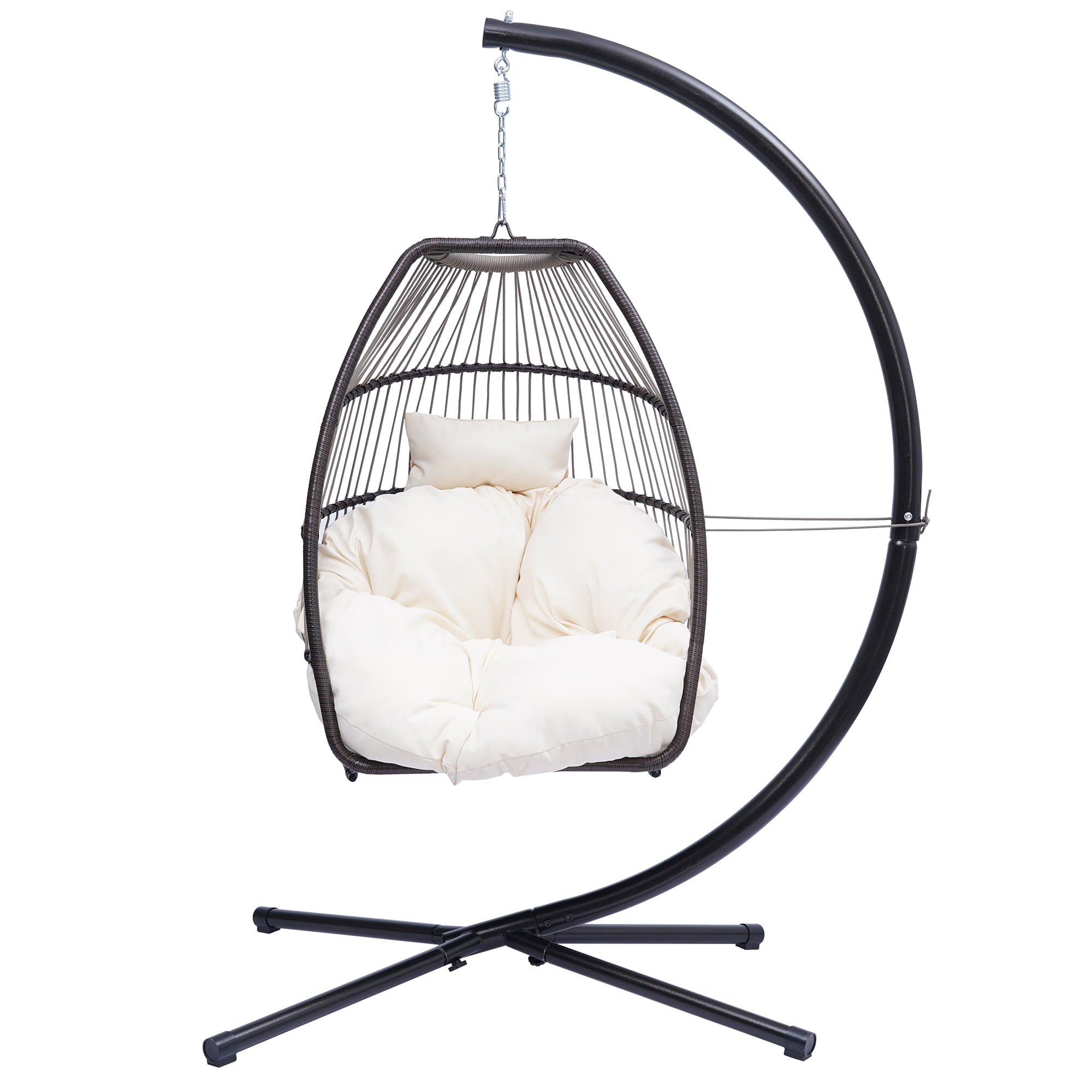 Patio Hammock Hanging Chair, Outdoor Wicker Swing Egg Chair with Stand and Cushion, 250LBS